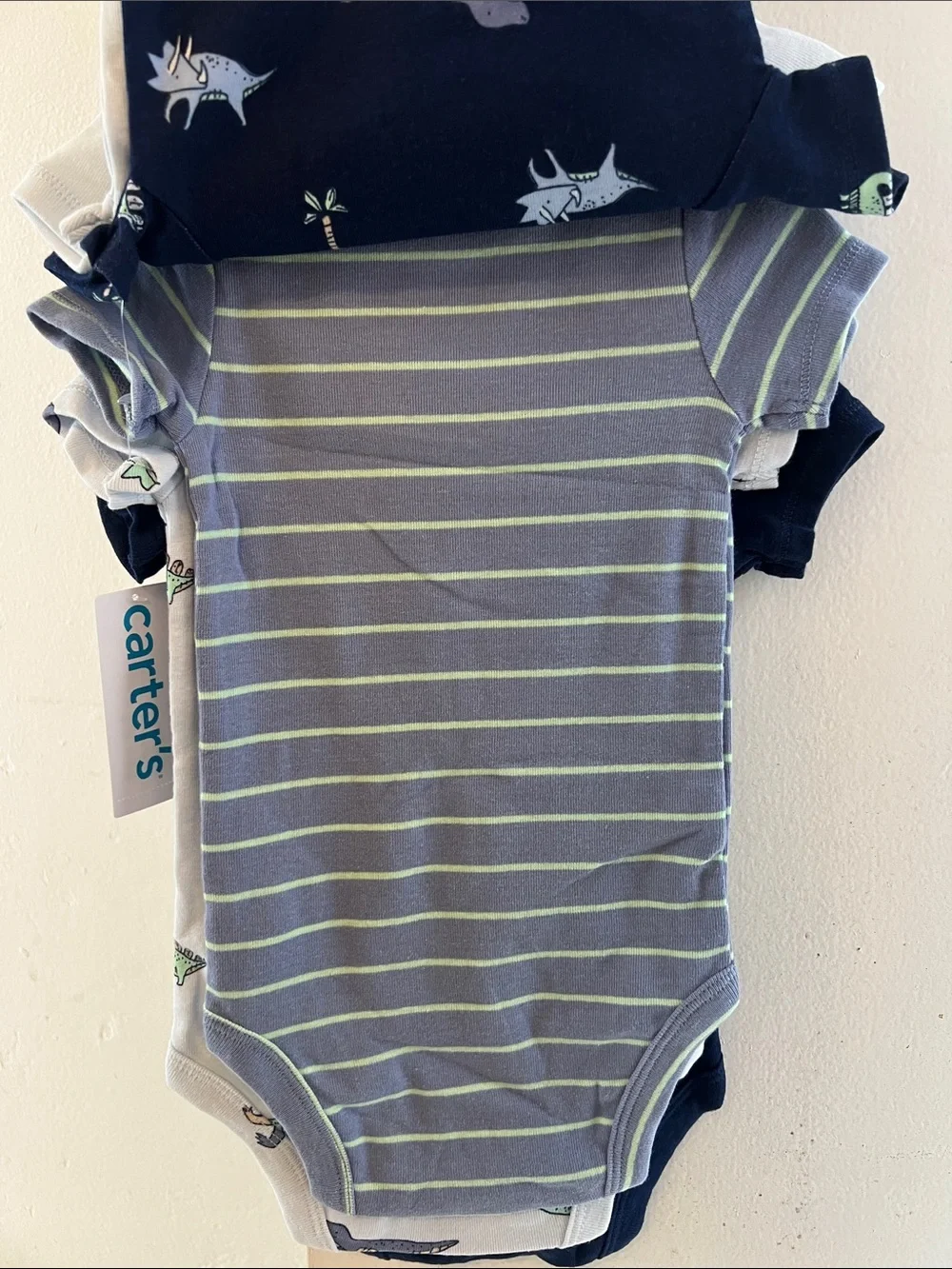 Carter's Navy and Light Blue Dino Short-Sleeve Baby One-Piece